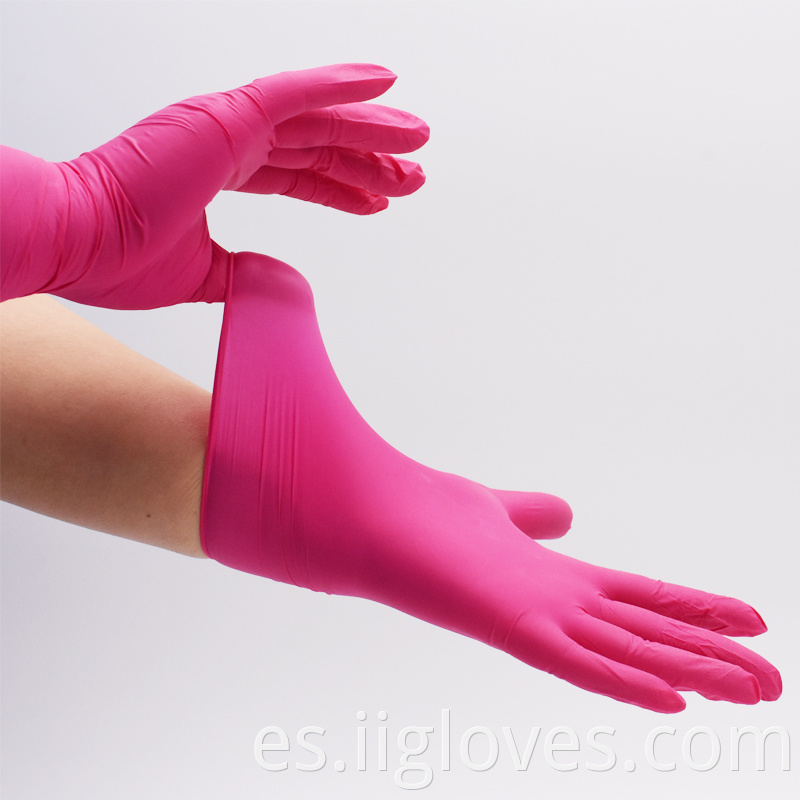 Examen médico Guantes de nitrilo desechables Cajas de guantes de nitrilo Polvo Guante de guantes de nitrilo de color rosa rosado libre